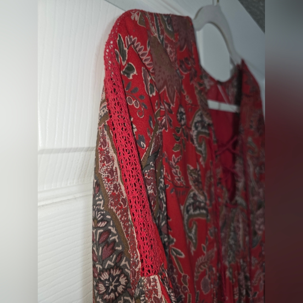 Moving Sale! { Free People Red Lace Up Mini Dress With Pockets Size XS - Picture 5 of 7